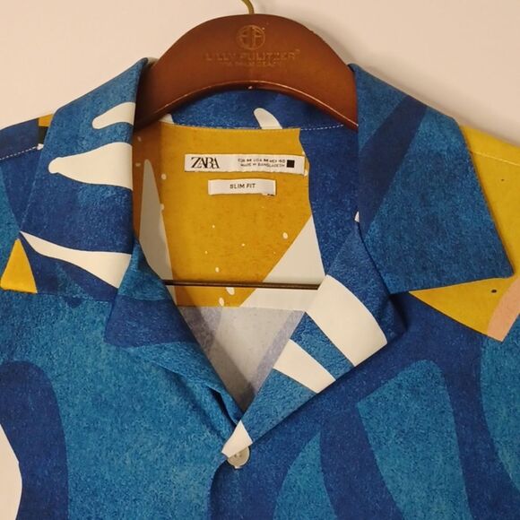 Zara Blue and Yellow Patterned Casual Shirt - Picture 8 of 15